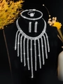 Elegant silver zircon jewelry set with tassel necklace, bracelet, ring, and drop earrings - Silver Long Row Tassel Four-Piece Set (PJ--T0074)