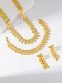 Golden bridal jewelry set with floral necklaces, bracelets and earrings for weddings - Golden Round Floral Three-Piece Set (PJ--T0075)
