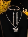 Elegant gold butterfly bridal jewelry set with sparkling white zircon stones and tassels - Golden Butterfly Tassel Three-Piece Set (PJ--T0076)