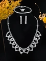 Elegant silver bridal jewelry set with sparkling crystals and drop earrings on velvet - 4-Piece Mesh Jewelry Set (PJ--T0078) / Silver