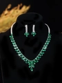 Elegant silver jewelry set featuring green marquise zircon necklace and teardrop earrings - Marquise Leaf Design Set (PJ--T0079--3) / Green