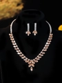 Bridal jewelry set with champagne marquise stones and silver plating on black neck display - Champagne Marquise Set (PJ--T0079--5) / Champagne