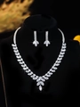 Sparkling silver zircon jewelry set with marquise leaf necklace and drop earrings - Clear Marquise Set (PJ--T0079--6) / Silver