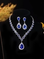 Elegant silver jewelry set with pear-cut navy blue zircon necklace and matching earrings - Dark Blue Pear Rhinestone Set (PJ--T0080--1) / Dark Blue