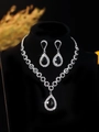 Luxury silver bridal jewelry set with pear-cut black gemstones and sparkling rhinestones - Black Pear Rhinestone Set (PJ--T0080--2) / Black