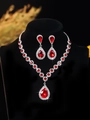 Elegant bridal jewelry set featuring red teardrop zircon necklace and matching earrings - Red Pear Rhinestone Set (PJ--T0080--4) / Red