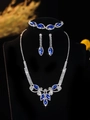 Navy blue zircon jewelry set featuring marquise stones and silver necklace for wedding parties - Marquise Blue Gem 3-Piece Set (PJ--T0081--1) / Dark Blue