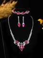Three-piece bridal jewelry set with silver finish, white zircons and pink gemstones - Marquise Pink Gem 3-Piece Set (PJ--T0081--2) / Pink