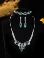 Elegant silver-toned bridal jewelry set with emerald green stones and clear crystals - Marquise Emerald Gem 3-Piece Set (PJ--T0081--3) / Emerald Green