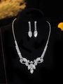Sparkling zircon necklace and earring set in silver finish for bridal wedding evening wear - Marquise Clear Gem 2-Piece Set (PJ--T0081--5) / Silver