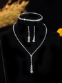 Elegant bridal zircon jewelry set with silver necklace, tassel earrings and bracelet - Silver 3-Piece Set (PJ--T0082--1) / Silver