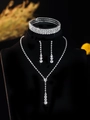 Elegant bridal jewelry set with sparkling silver zircon necklace, collar, and drop earrings - Mesh 3-Piece Set (PJ--T0082--3) / Silver