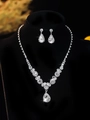 Elegant bridal jewelry set with sparkling zircon teardrop necklace and matching earrings - Waterdrop Zirconia Set (PJ--T0083--2) / Silver