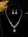 Bridal jewelry set with lavender teardrop crystals and pink gems on a V-shaped necklace - Purple Waterdrop Set (PJ--T0083--3) / Light Purple