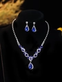 Elegant bridal jewelry set with dark blue pear-shaped crystals and silver-tone finish - Dark Blue Waterdrop Set (PJ--T0083--4) / Dark Blue