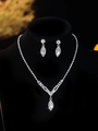 Sparkling silver marquise zircon jewelry set with bridal necklace and matching earrings - Marquise Pendant Set (PJ--T0084) / Silver