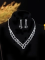 Elegant silver and black zircon jewelry set with V-shape necklace and drop earrings - Mesh Round Main Stone Set (PJ--T0086) / Silver Black