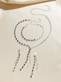 Silver jewelry set with black and white zircon crystals including necklace and earrings - Rectangular Cut 4-Piece Set (PJ--T0089) / Black Silver