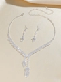 Sparkling silver tone zircon necklace and earring set with leaf design for brides - Marquise Leaf Design Set (PJ--T0090) / Silver