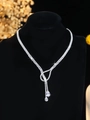 Silver bridal necklace set with sparkling teardrop zircons and knotted chain design - Silver Double Chain Waterdrop Zirconia Necklace (PJ--T0094)