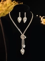 Elegant gold bridal jewelry set with sparkling zircon knot necklace and teardrop earrings - Gold & White Pear-Cut Jewelry Set (PJ--T0096--2)