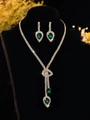 Elegant bridal jewelry set featuring green teardrop crystals and gold necklace with earrings - Gold & Green Waterdrop Jewelry Set (PJ--T0096--3)
