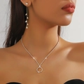 Elegant gold bridal jewelry set with sparkling zircon necklace and long tassel earrings - Gold Circle Jewelry Set (PJ--T0097--1)
