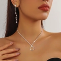 Sparkling zircon necklace and drop earrings bridal jewelry set for evening gowns - Gold Rhinestone Circle Jewelry Set (PJ--T0097--2)