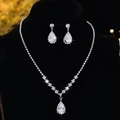 Elegant bridal jewelry set with pear-shaped cubic zirconia necklace and earrings in silver - Silver Waterdrop Zirconia Jewelry Set (PJ--T0098--2)