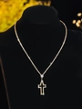 Golden necklace with a cross pendant featuring zircon inlay for a stylish wedding look - Gold Zirconia Cross Necklace (PJ--T0100--1)