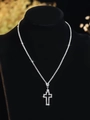 Sparkling silver tennis chain necklace with a rhinestone-encrusted cross pendant - Silver Zirconia Cross Necklace (PJ--T0100--2)