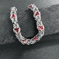 Men's titanium steel Byzantine chain bracelet with red beads on a black cylinder - Red