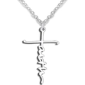 Primer plano del collar con colgante de cruz y palabra faith sobre fondo blanco - Plateado