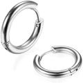 Minimalist silver stainless steel hinged hoop earrings with polished mirror finish - 8mm / Silver