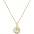 Collana dorata con pendente tondo lettera F e zirconi cubici taglio baguette incastonati - Lettera F