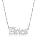 Aries zodiac necklace in polished silver stainless steel with gothic letter pendant - Aries-Silver