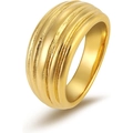 Vintage goldfarbener dreireihiger strukturierter Brotring aus poliertem Edelstahl - Gold-Gerippt