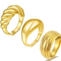 Dreiteiliges Set goldener Titanstahlringe mit gedrehtem Design und Kuppelform - Goldene Gedrehte Dome Und Gewinderinge