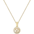 Collana placcata oro con pendente rotondo, lettera V e intarsio in zirconia cubica - Lettera V