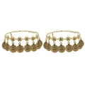 Bohemian gold finish coin anklets set featuring ethnic tassel charms and lobster clasp - Antique Gold