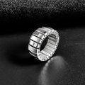 Detailed view of silver stainless steel stretch ring with a watch strap design - Narrow Elastic Ring / Silver