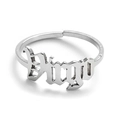 Adjustable silver stainless steel open ring featuring Virgo gothic font design - Silver-Virgo