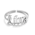Silver stainless steel Libra zodiac ring with gothic lettering and adjustable open band - Silver-Libra