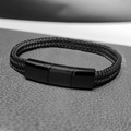 Macro shot of black stainless steel woven Cuban link bracelet with magnetic clasp detail - 19cm / Black