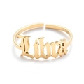 Golden Libra constellation ring in gothic font with adjustable open band design - Gold-Libra