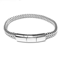 Polished silver stainless steel wheat chain bracelet with 3-piece magnetic puzzle clasp - 19cm / Silver