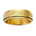 Bague rotative large dorée en acier inoxydable avec croix et texte du Notre Père - US 5 / Style d'inscription Empilé / Or