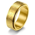 Golden stainless steel spinner ring featuring engraved cross and Lord's Prayer text - US 5 / Stacked Inscription Style / Gold