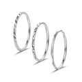Three-piece set of thin titanium steel rings with textured geometric patterns in silver finish - Number 2 / Silver