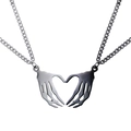 Gothic punk skeleton hand heart pendant necklaces in black and silver stainless steel - Black and Silver Contrast Splicing Pair Necklace / Silver and Black Pair Set